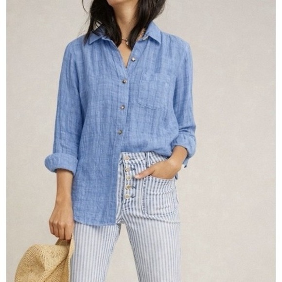 Anthropologie Tops - Anthropologie Pilcro & the Letterpress Gauzy Linen-Blend Button-Up Top Size 12
